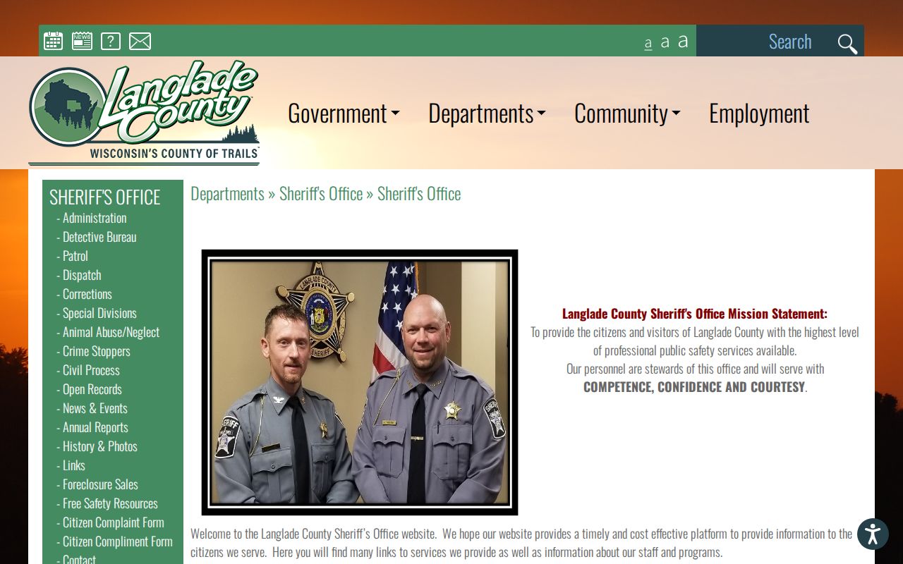 Langlade County Sheriff official agency page for arrest and booking records
