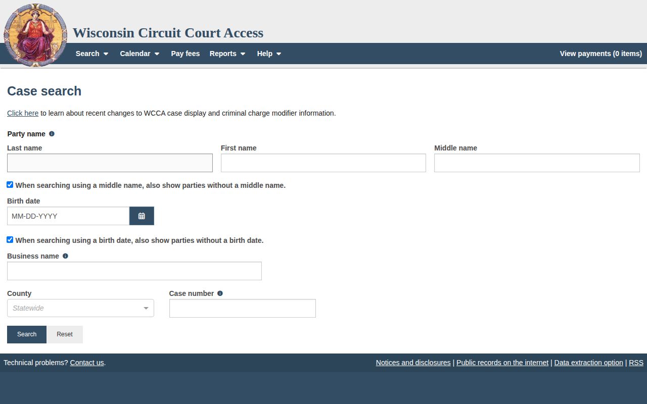 Wisconsin Circuit Court Access page for Langlade County crime-news case verification
